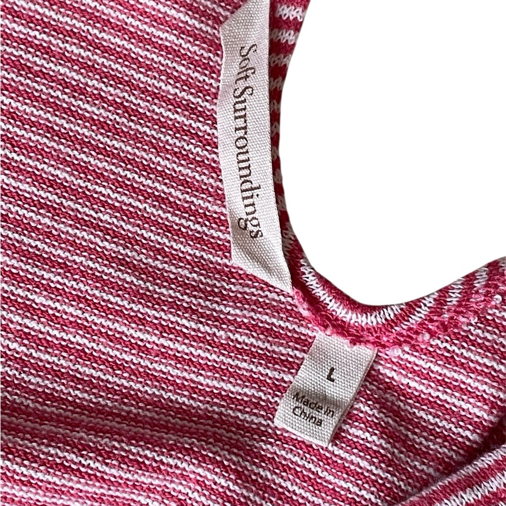 Soft Surroundings Micro Stripe Twist Back Tunic Blouse, Rose Coral/White, L - Picture 6 of 9